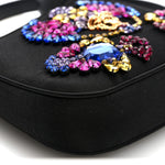Satin Crystal Embellished La Medusa Mini Hobo Bag Black Multicolor