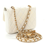 Shiny Aged Calfskin Quilted Waist Belt Bag White