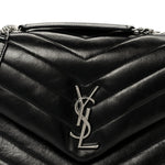 Calfskin Y Quilted Monogram Medium Loulou Chain Satchel Black