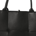 Grained Calfskin Maxi Intrecciato Medium Arco Tote Black