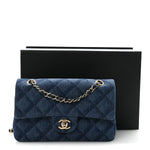 Printed Denim Quilted Small Double Flap Blue