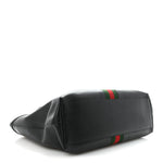 Textured Calfskin Web Medium Ophidia Shopping Tote Black