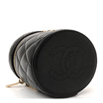 Lambskin Quilted Ruched Handle Vanity Case Black