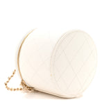 Lambskin Quilted Round Small Vanity Case With Chain White Black