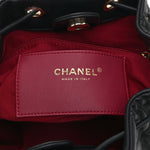 Lambskin Quilted Double Pocket Drawstring Backpack Black