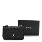 Lambskin Quilted Trendy CC Wallet On Chain WOC Black