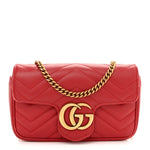 Calfskin Matelasse Super Mini GG Marmont Shoulder Bag Hibiscus Red