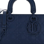 Calfskin Cannage Diamond Medium Lady D-Joy Navy Blue