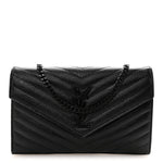 Grain De Poudre Matelasse Chevron Monogram Monochrome Chain Wallet Black