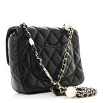 Lambskin Resin Quilted Mini Heart Square Flap Black
