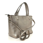 Metallic Pebbled Calfskin Small Soho Top Handle Bag Golden Beige