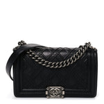 Lambskin Stitched Medium Boy Flap Black