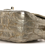 Metallic Crumpled Calfskin Chevron Quilted Mini Square Flap Gold