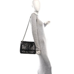 Crinkled Calfskin Matelasse Monogram Medium Niki Chain Satchel Black