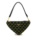 Jacquard Calfskin Triangolo Symbole Embroidered Mini Triangle Double Bag Black Edera