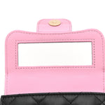 Lambskin Quilted Bi-Color Top Handle Clutch With Chain Black Pink