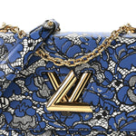 Calfskin Lace Flower Inlay Twist Shoulder Bag MM Navy Black