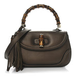 Metallic Calfskin Medium New Bamboo Top Handle Bag Bronze