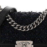 Calfskin Pearl Tweed Small Boy Flap Black
