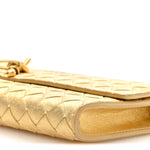 Metallic Satin Lambskin Intrecciato Long Andiamo Top Handle Clutch Gold