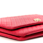 Lambskin Micro Quilted Wallet On Chain WOC Fuchsia