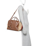 Smooth Calfskin Canvas Medium Cube Bowling Bag Malt Brown