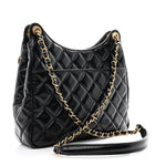 Shiny Crumpled Calfskin Quilted Wavy CC Hobo Black