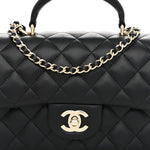 Lambskin Quilted Mini Top Handle Rectangular Flap Black