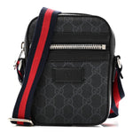 GG Supreme Monogram Appia Calfskin Web Small Camera Messenger Bag Black Grey