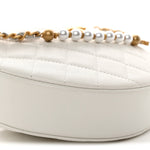 Caviar Quilted Pearl Chain Pouch Hobo White