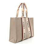 Cotton Calfskin Large Woody Ribbon Tote White Brown