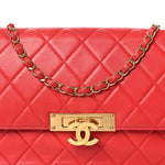Lambskin Quilted Large Golden Class Flap Red