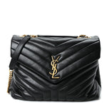 Calfskin Y Quilted Monogram Medium Loulou Chain Satchel Black