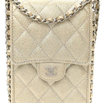 Metallic Caviar Quilted Classic Phone Holder Gold