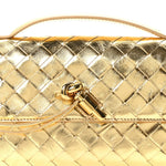Metallic Lambskin Intrecciato Long Andiamo Top Handle Clutch Gold