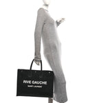 Linen Calfskin Rive Gauche Tote Black