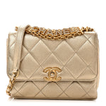 Metallic Lambskin Quilted Mini CC Crystal Logo Chain Flap Gold