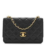 Shiny Lambskin Quilted Dynasty Wallet On Chain WOC Black