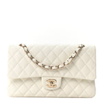 Caviar Quilted Medium Double Flap White