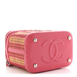 Calfskin Raffia Small Take Away Vanity Case Bag Pink Beige