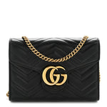 Calfskin Matelasse GG Marmont Chain Wallet Black