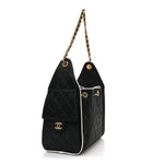 Braided Raffia Calfskin Small Chanel 25 Handbag Black White