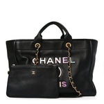 Calfskin Medium Deauville Tote Black Multicolor