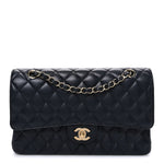 Caviar Quilted Medium Double Flap Navy