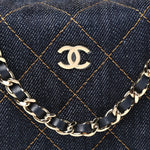 Denim Quilted Hobo Clutch With Chain Dark Blue Orange