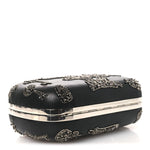 Nappa Crystal Embroidered Mushroom Box Clutch Black
