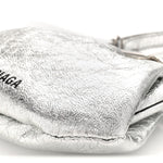 Metallic Textured Calfskin Logo Cloud Coin Purse With Strap Silver