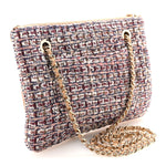 Tweed Lambskin Quilted Pouch Beige Multicolor
