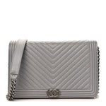 Caviar Chevron Quilted Boy Wallet On Chain WOC Grey