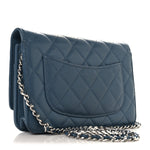 Shiny Caviar Quilted Enamel CC Wallet On Chain WOC Blue